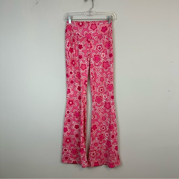 H&M | Pink Floral Elastic Waist Flare Pants Size Small - Picture 1 of 5